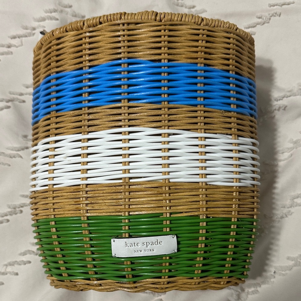 Kate Spade Blue, White, and Green Woven Basket